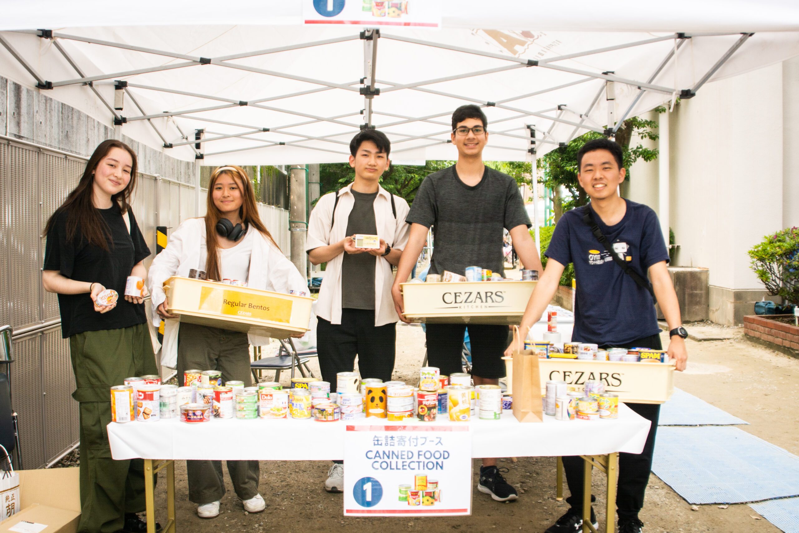 Students working at a food drive