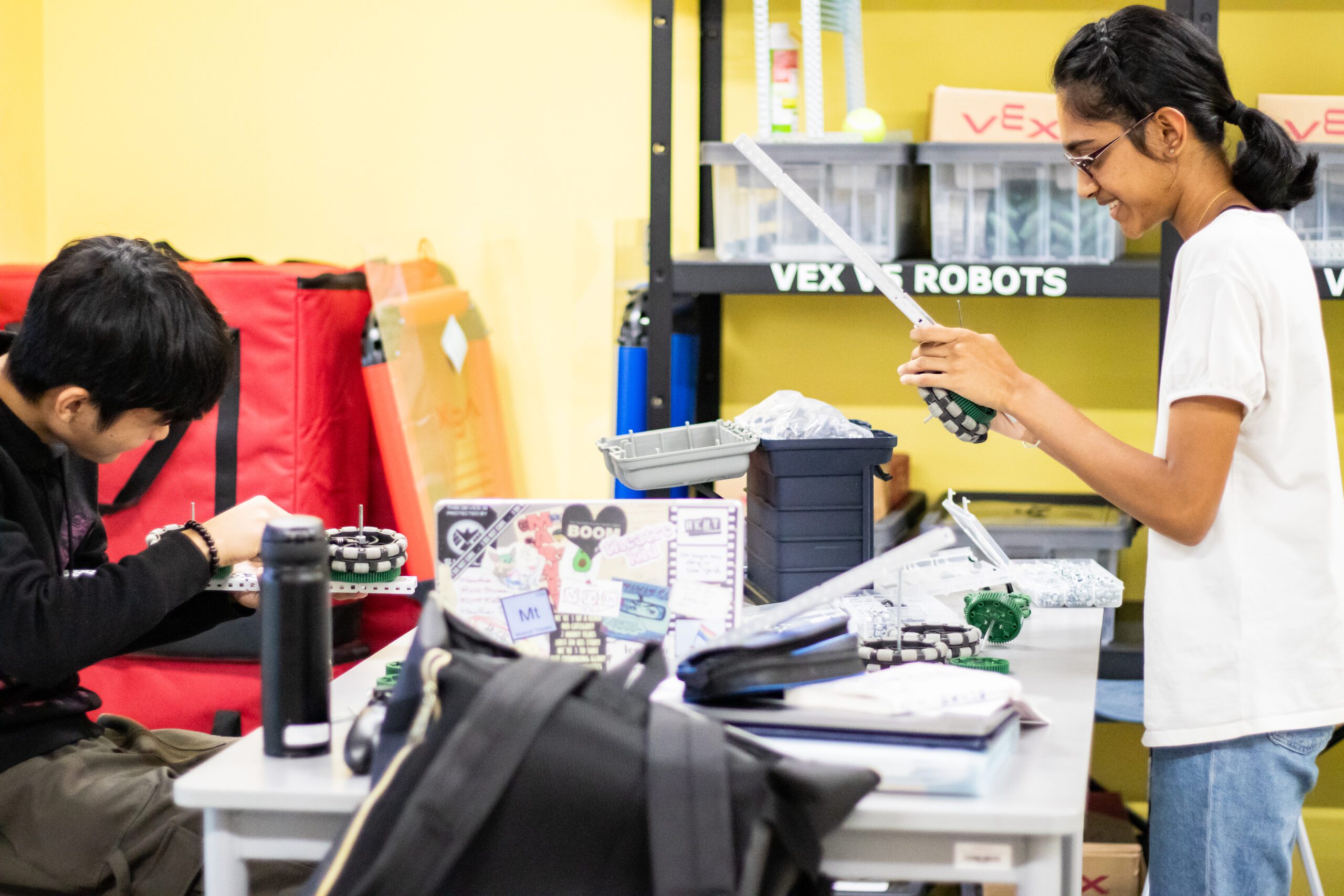 Students working on robotics