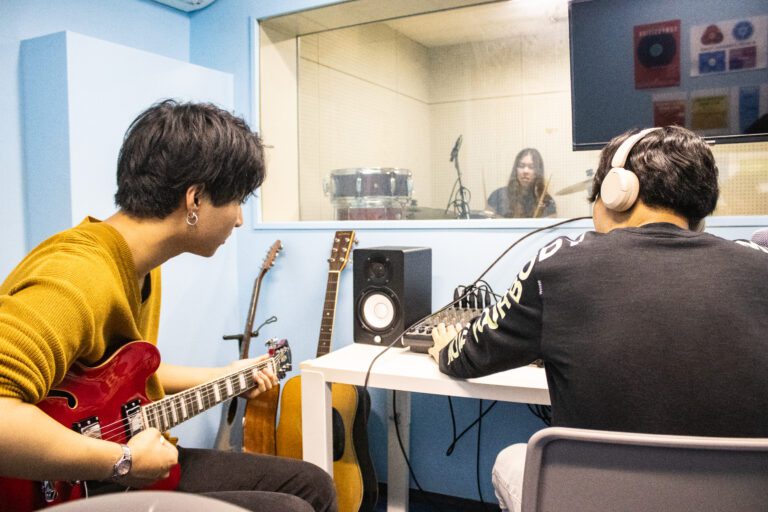 OYIS music students in recording studio