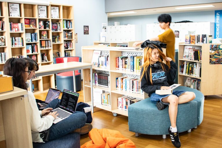 MYP/DP students hanging out in the library